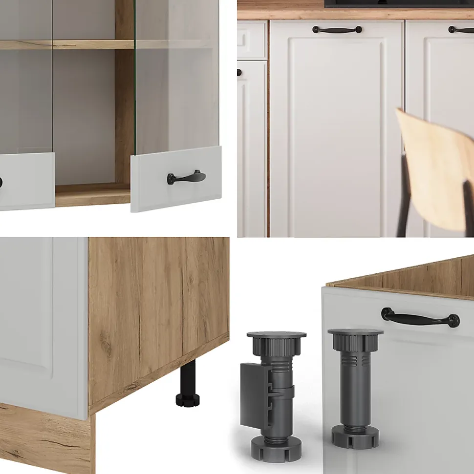 Vicco Cuisine Blanc campagnard/Chêne doré 140cm , PT Marbre