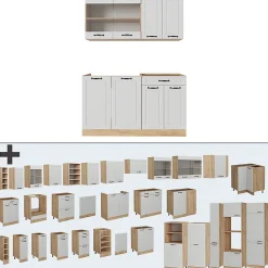 Vicco Cuisine Blanc campagnard/Chêne doré 140cm , PT Marbre