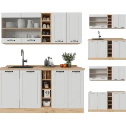 Vicco Cuisine Blanc campagnard/Chêne doré 160cm sans PT