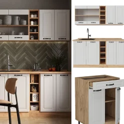 Vicco Cuisine Blanc campagnard/Chêne doré 160cm , PT Chêne