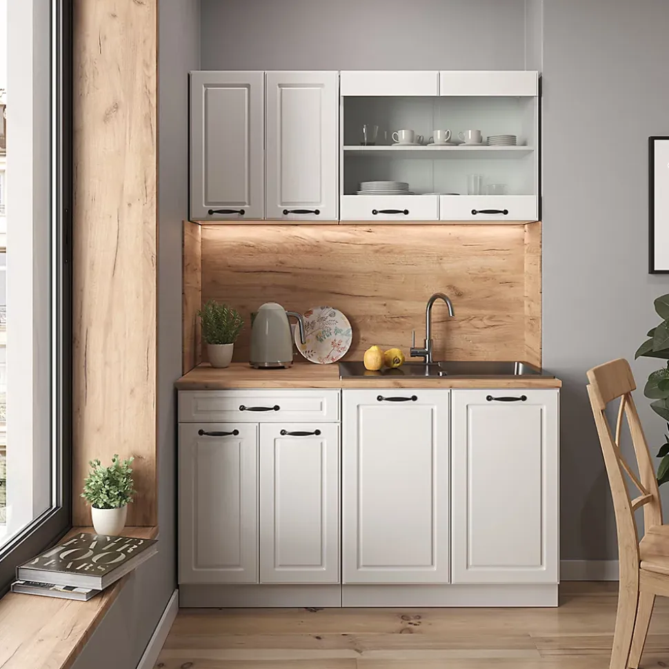 Vicco Cuisine Blanc campagne/blanc 140cm , PT Chêne