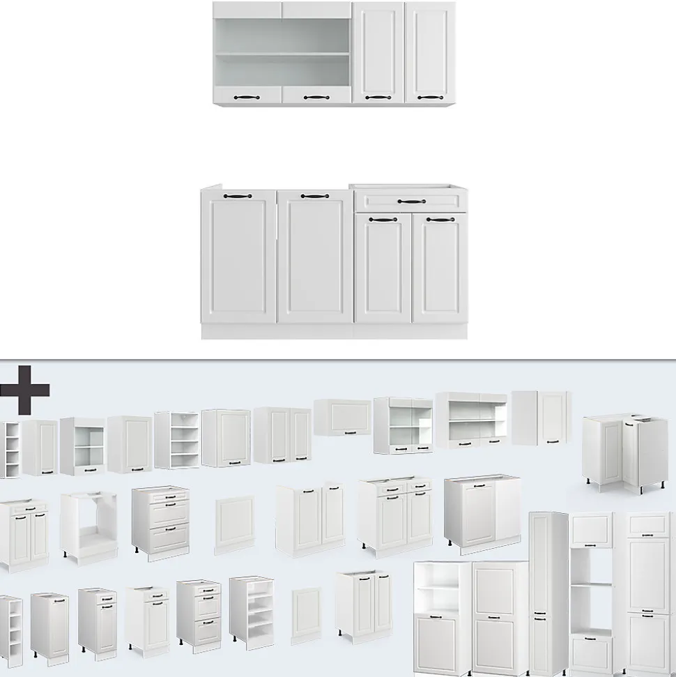 Vicco Cuisine Blanc campagne/blanc 140cm , PT Chêne