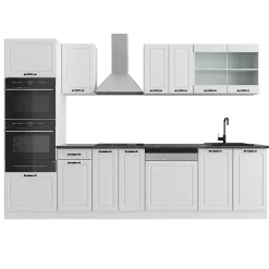 Vicco Cuisine Blanc campagne/blanc 300cm avec armoire haute, sans PT