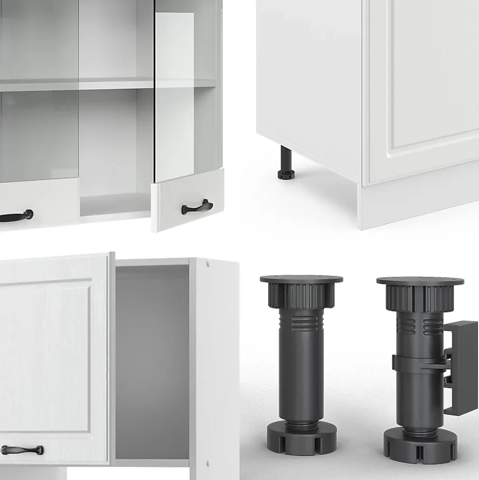 Vicco Cuisine Blanc campagne/blanc 300cm avec armoire haute, sans PT