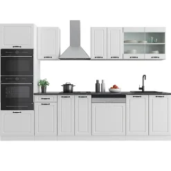 Vicco Cuisine Blanc campagne/blanc 300cm avec armoire haute, sans PT