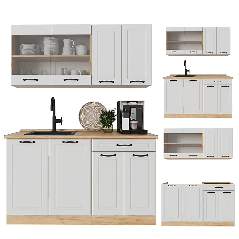 Vicco Cuisine Blanc campagnard/Chêne doré 140cm sans PT