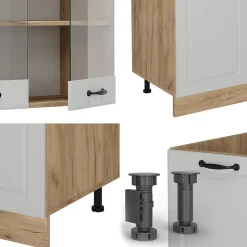 Vicco Cuisine Blanc campagnard/Chêne doré 300cm avec armoire haute, sans PT