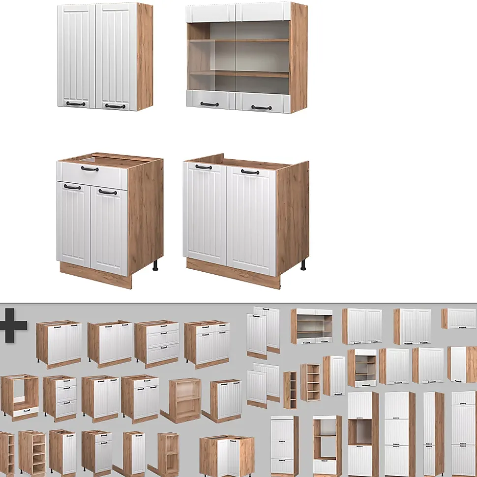 Vicco Cuisine Blanc campagne 140cm , PT Chêne