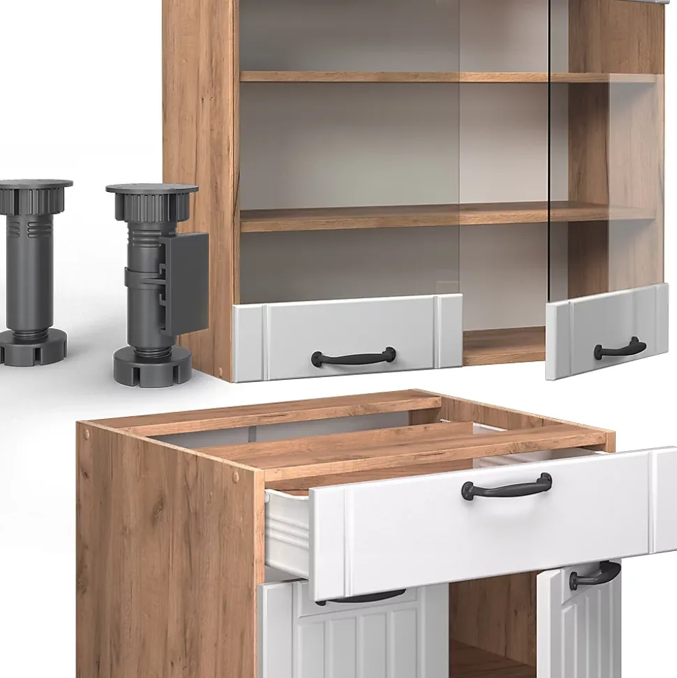 Vicco Cuisine Blanc campagne 140cm , PT Chêne