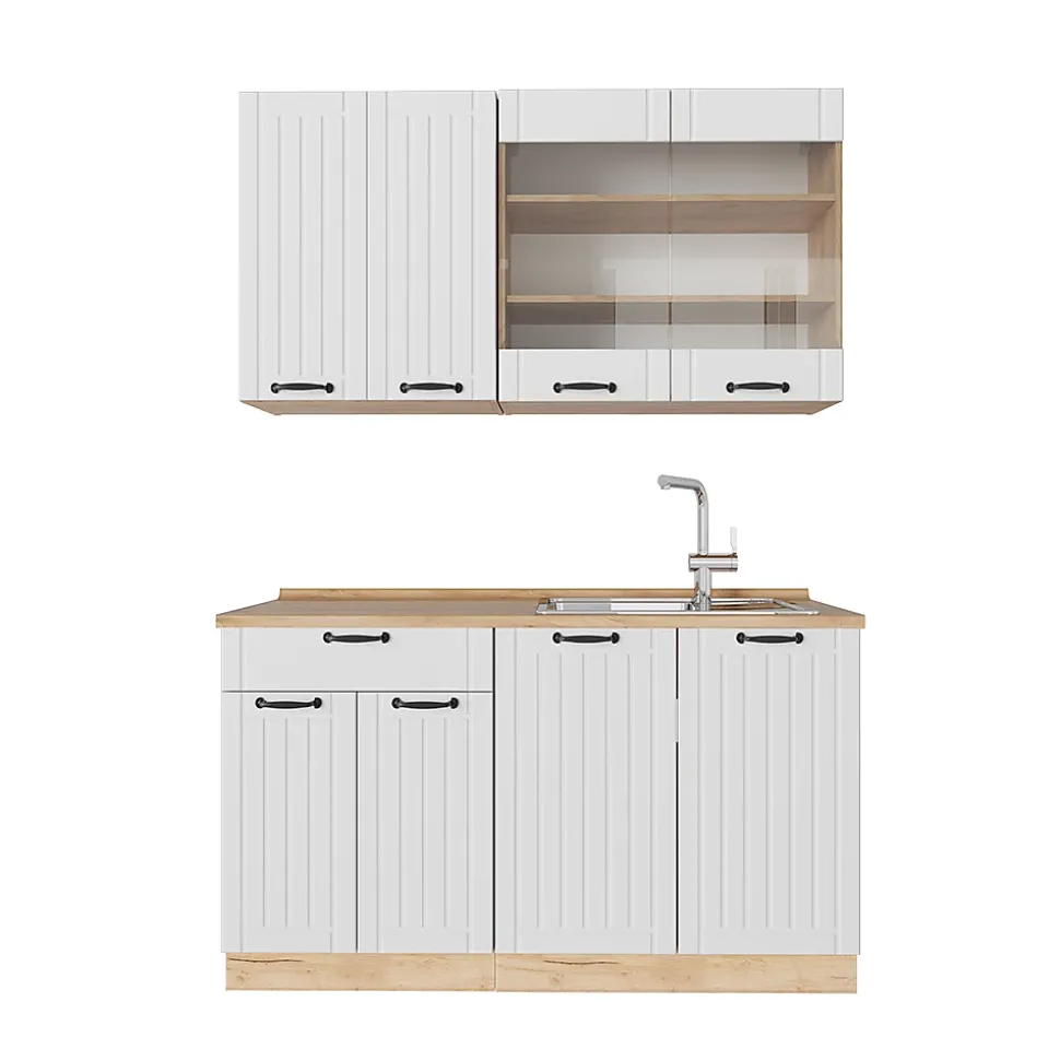 Vicco Cuisine Blanc campagne 140cm , PT Chêne