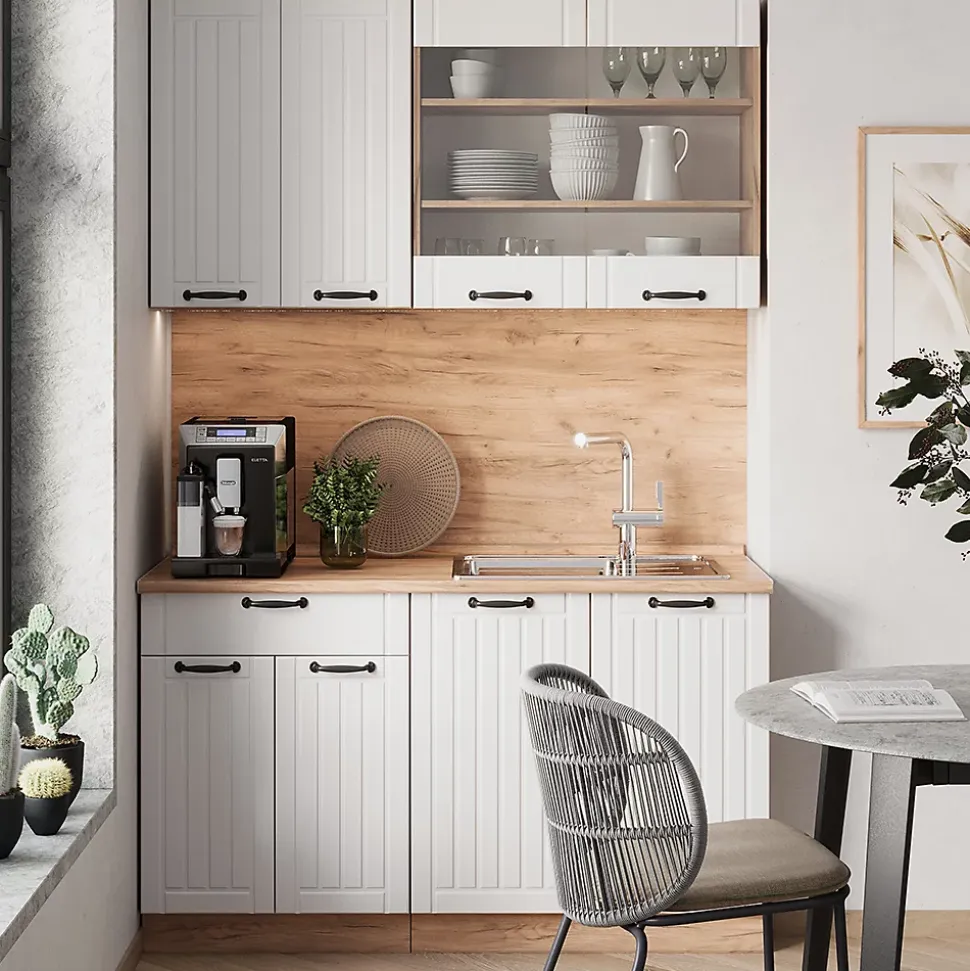 Vicco Cuisine Blanc campagne 140cm , PT Chêne