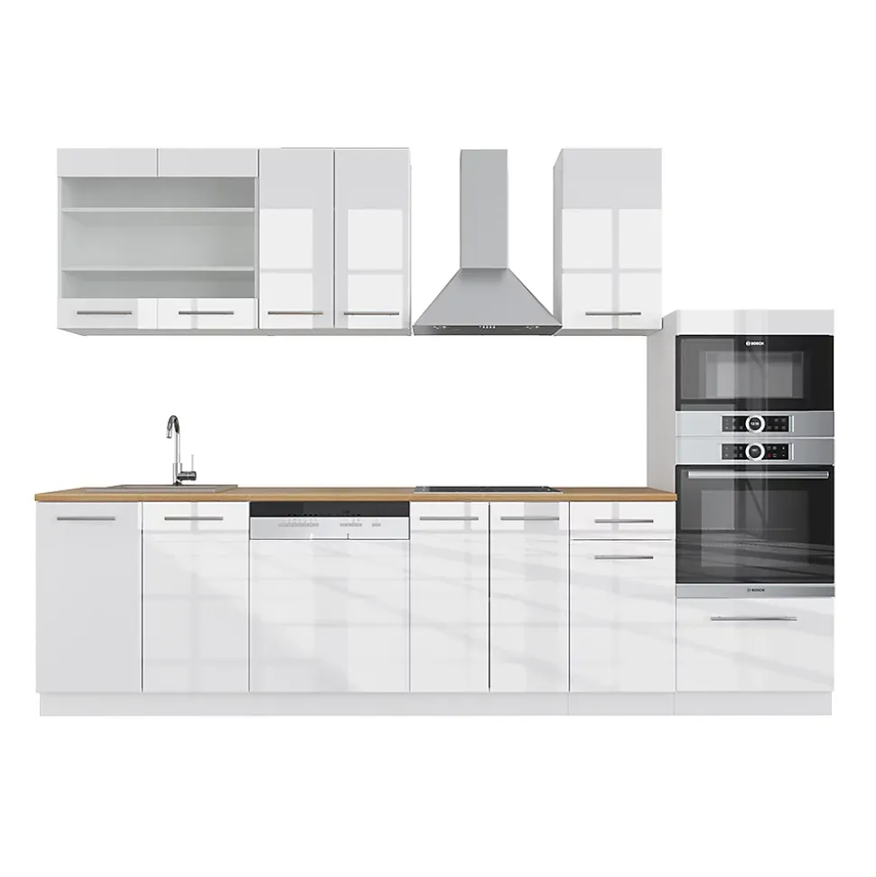 Vicco Cuisine Blanc 300cm avec armoire haute, sans PT