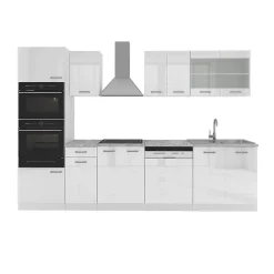 Vicco Cuisine Blanc 300cm avec armoire haute, sans PT