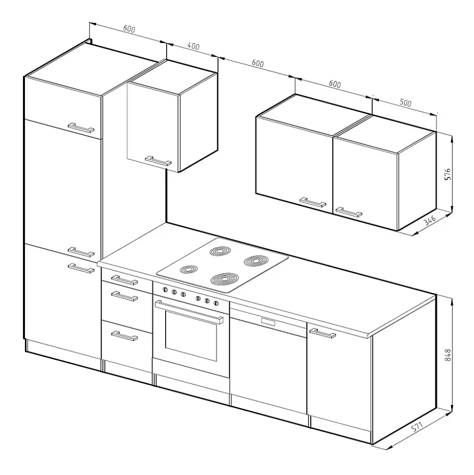 Vicco Cuisine Blanc 270cm sans PT