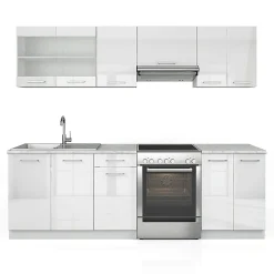 Vicco Cuisine Blanc Haute brillance 240cm , PT Marbre