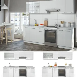 Vicco Cuisine Blanc Haute brillance 240cm , PT Marbre