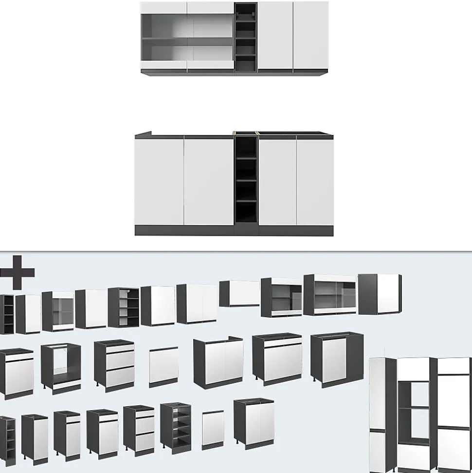 Vicco Cuisine blanc/anthracite 160cm , PT Anthracite