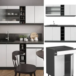 Vicco Cuisine blanc/anthracite 160cm , PT Anthracite