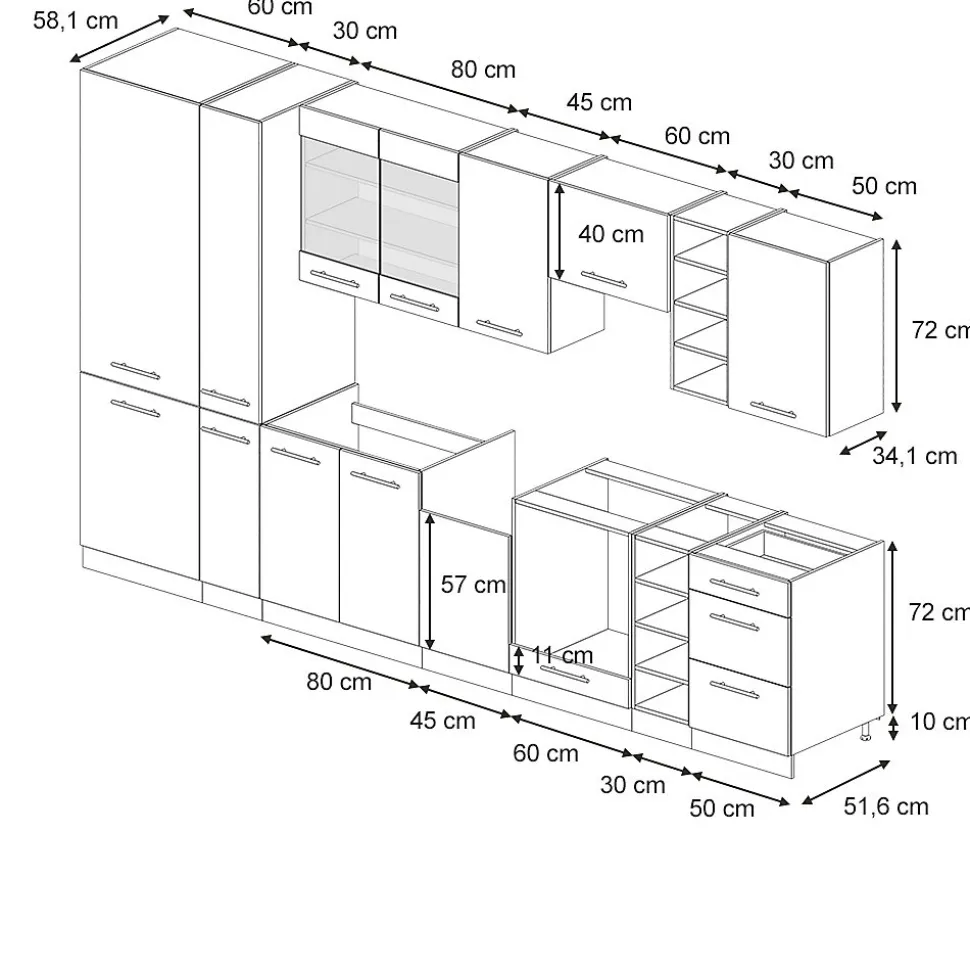 Vicco Cuisine bleu foncé brillant/blanc 355cm , PT Marbre