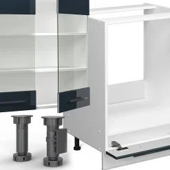 Vicco Cuisine bleu foncé brillant/blanc 355cm , PT Marbre