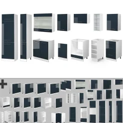 Vicco Cuisine bleu foncé brillant/blanc 355cm , PT Marbre