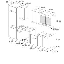 Vicco Cuisine bleu foncé brillant/blanc 300cm , PT Chêne