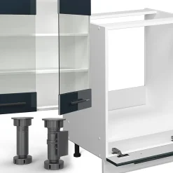 Vicco Cuisine bleu foncé brillant/blanc 300cm , PT Chêne