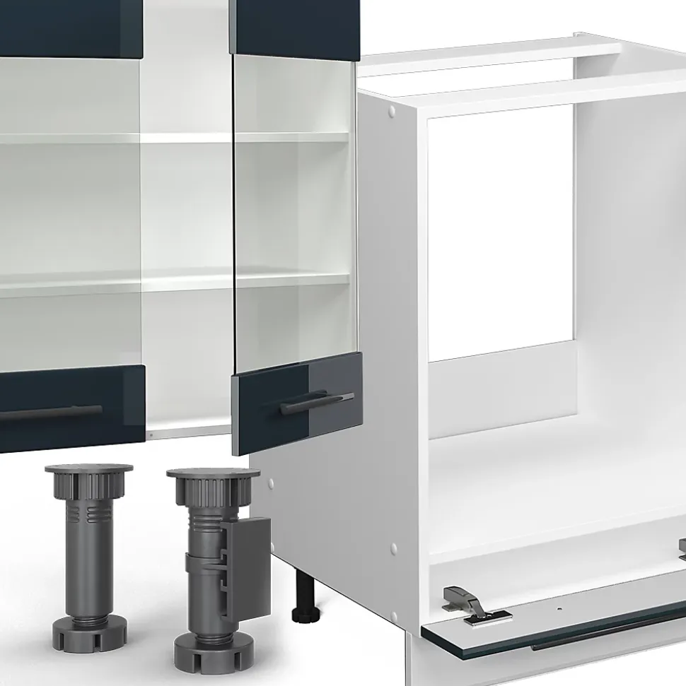 Vicco Cuisine bleu foncé brillant/blanc 300cm , PT Chêne