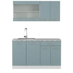 Vicco Cuisine Bleu-gris 140cm , PT Marbre