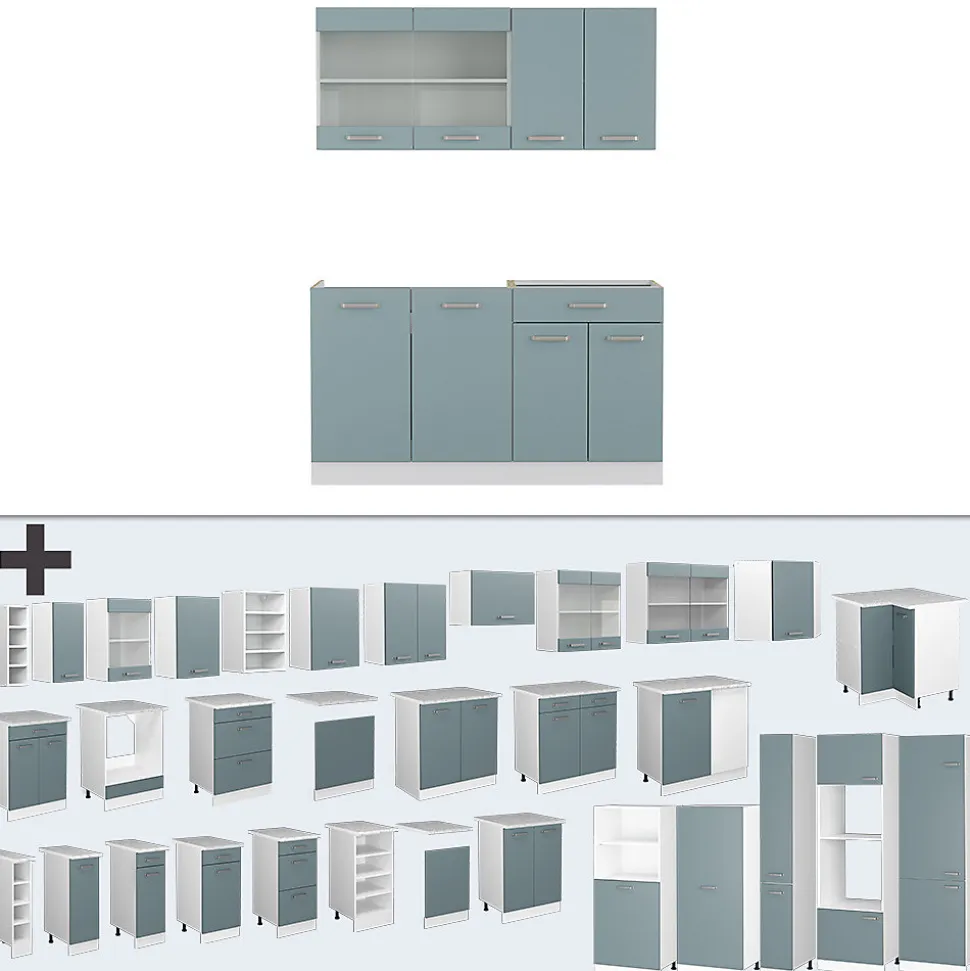 Vicco Cuisine Bleu-gris/blanc 140cm , PT Chêne