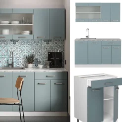 Vicco Cuisine Bleu-gris/blanc 140cm , PT Anthracite
