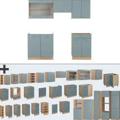 Vicco Cuisine Bleu-gris/chêne doré 200cm sans PT