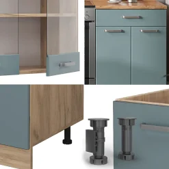 Vicco Cuisine Bleu-gris/chêne doré 200cm sans PT