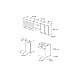 Vicco Cuisine Bleu-gris/chêne doré 200cm sans PT