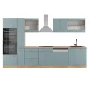 Vicco Cuisine Bleu-gris/chêne doré 350cm avec armoire haute, PT Chêne