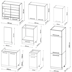 Vicco Cuisine Bordeaux haute brillance/blanc 300cm , PT Chêne