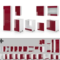 Vicco Cuisine Bordeaux haute brillance/blanc 300cm , PT Chêne