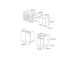 Vicco Cuisine Béton noir/chêne doré 200cm sans PT
