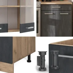 Vicco Cuisine Béton noir/chêne doré 200cm sans PT