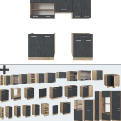 Vicco Cuisine Béton noir/chêne doré 200cm sans PT