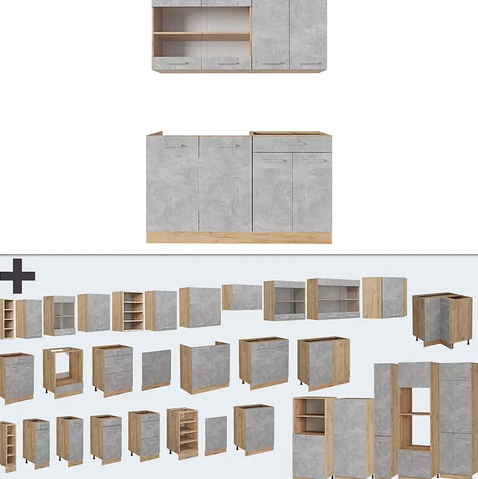 Vicco Cuisine Béton/force dor Chêne 140cm sans PT