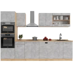 Vicco Cuisine Béton/force dor Chêne 300cm avec armoire haute, sans PT