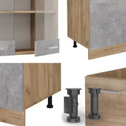 Vicco Cuisine Béton/force dor Chêne 300cm avec armoire haute, sans PT