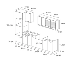 Vicco Cuisine Béton/force dor Chêne 300cm avec armoire haute, sans PT