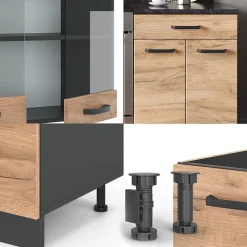 Vicco Cuisine Chêne doré/anthracite 200cm sans PT