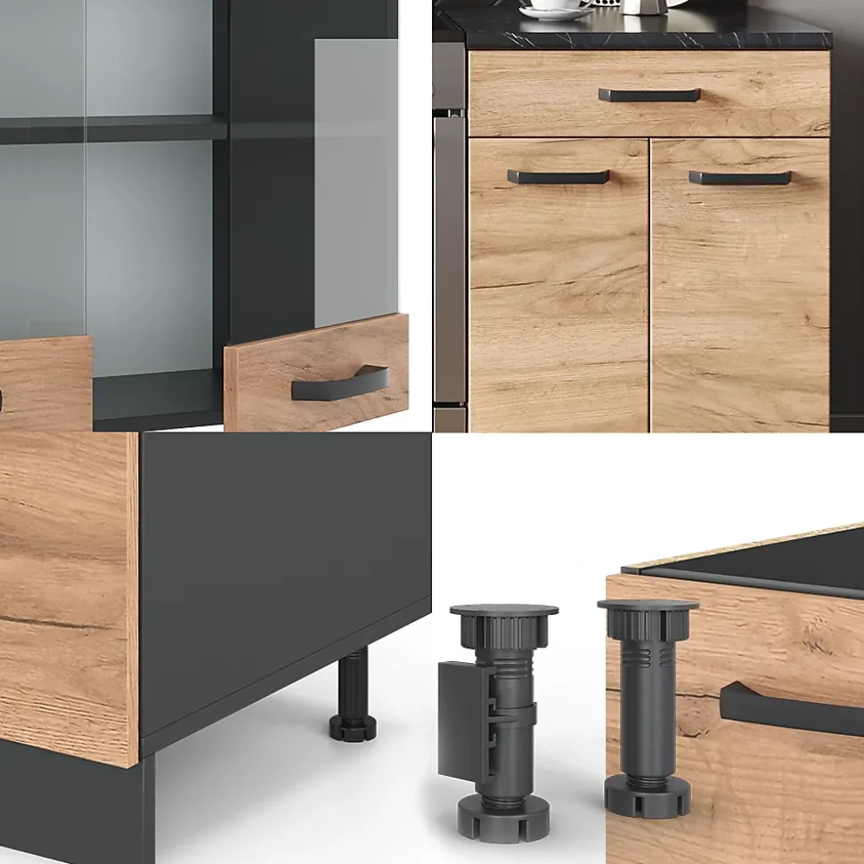 Vicco Cuisine Chêne doré/anthracite 200cm sans PT