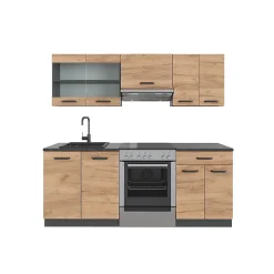 Vicco Cuisine Chêne doré/anthracite 200cm sans PT