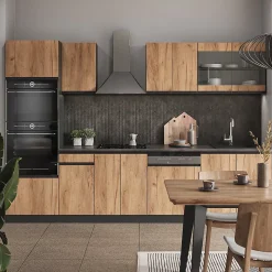 Vicco Cuisine Chêne doré/anthracite 300cm J-Shape, avec armoire haute, sans PT