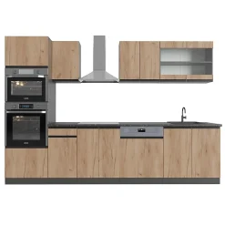 Vicco Cuisine Chêne doré/anthracite 300cm avec armoire haute, PT Anthracite