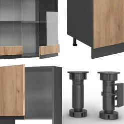 Vicco Cuisine Chêne doré/anthracite 300cm avec armoire haute, PT Anthracite